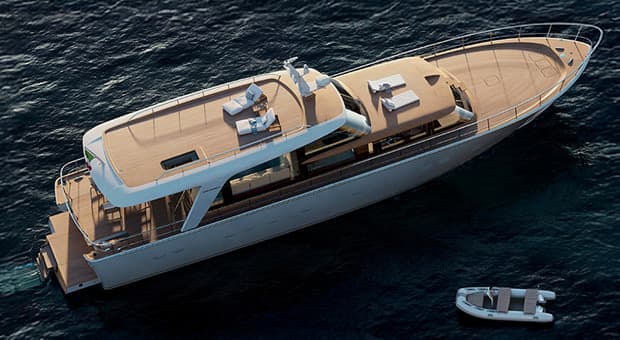  Nel Salone dell?innovazione la regina è una barca in stile anni 60: lo yacht She di Sanlorenzo (che ricorda il Caravelle di Riva) 